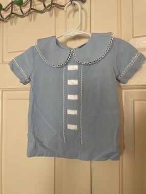 Stitchy Fish Shepard Heirloom Classic Light Blue Peter Pan Collar boys 12 months